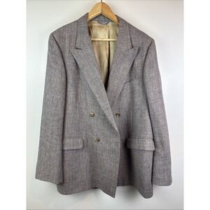Vintage Bill Blass Tweed Blazer Sport Coat Double Breasted Gray Fleck